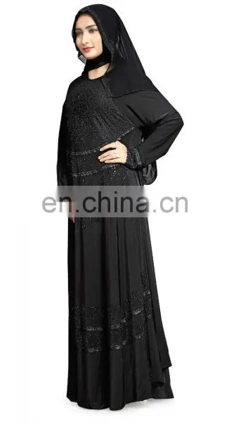 Women's 2017 Umbrella Style Burkha Abaya With Black Diamond Stone Work And Chiffon Scarf (Islamic Wear photo-2