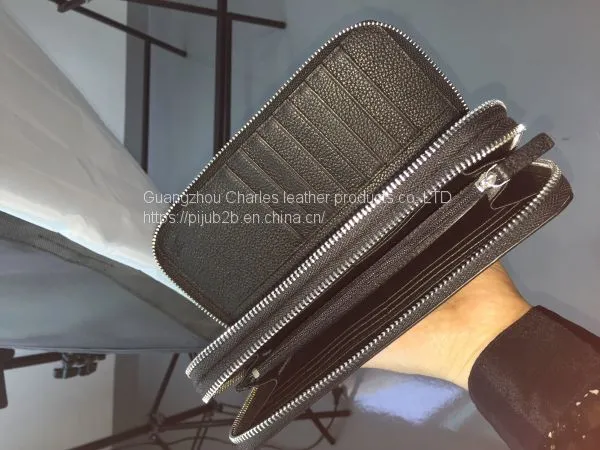 Custom Lychee Layer Suede Leather Long Wallet Men and Europe Multi-function Double Zipper Clutch Bag Clutch Bag Female photo-5