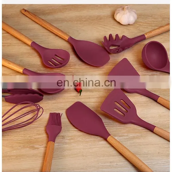 Kitchen Utensils Set 12 Pcs Silicone Non-stick Cooking Utensils Set Beech Handle Kitchenware Set photo-5