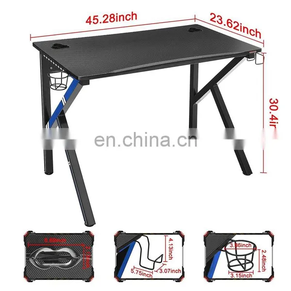 Wholesale Price Gamer Specific Used Blue Gaming Desk Computer PC Racing Table With Headphone Hook photo-2