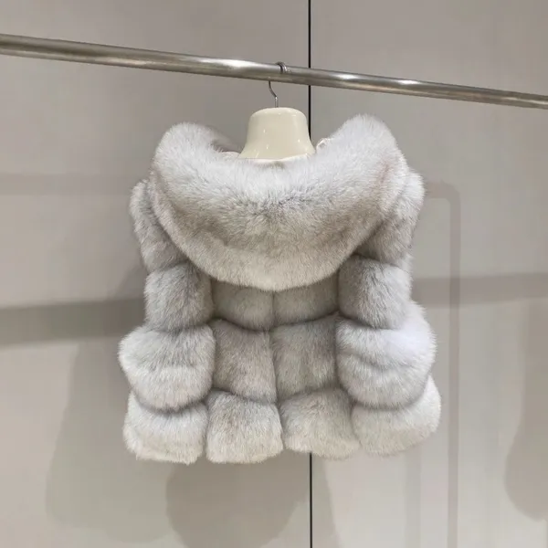 The Lady Doesn Like the Same Lychee Skin Imported Whole-skin Fox Fur Bread Blocks Fashionable Slim Vest Sheepskin Hood photo-2