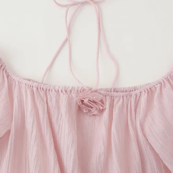 New Spring 2025 Women's Cross Border 3D Flower Folded Texture Ruffle Edge Dress From Europe and America photo-2