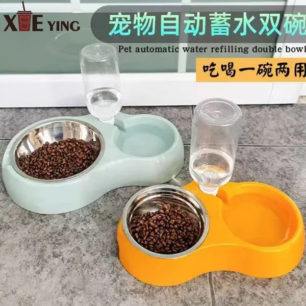 Eco Friendly Silicone Pet Bowl Nonslip Luxury Stainless Steel Dog Cat Bowl With Double Feeder Pet Food Bowl Dish photo-4