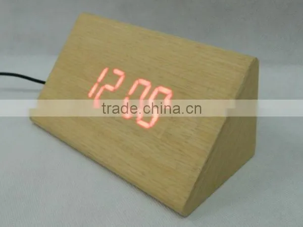 WL1227 Fashion Design Triangle Shape Wooden Digital Alarm Clock photo-2