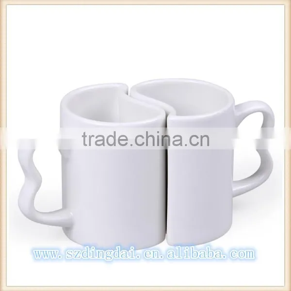 White Couple Mug Sublimation Mug Heart Handle 11OZ Sublimation Mug