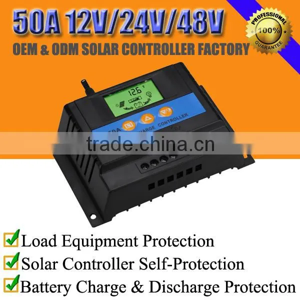 50A 12V/24V/48V Solar Panel Power Charge Controller With LCD and Data Display