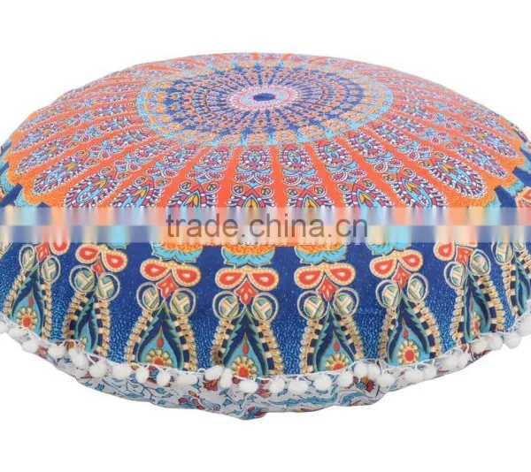 Ombre Mandala Round Large Floor Cushion Cover Decorative Throw Pillow Case Indian Outdoor Cushions Pom Pom Roundie Boho Pillows