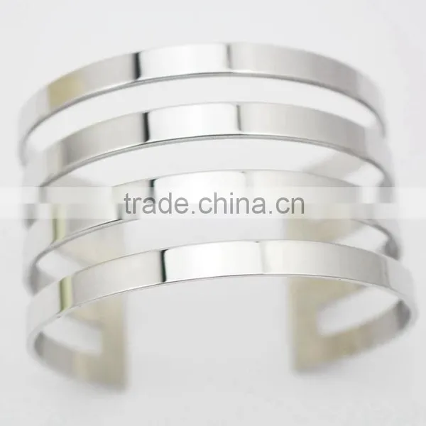 Fashion Hollow Out Stainless Steel Opening Cuff Bangle Bracelet photo-3