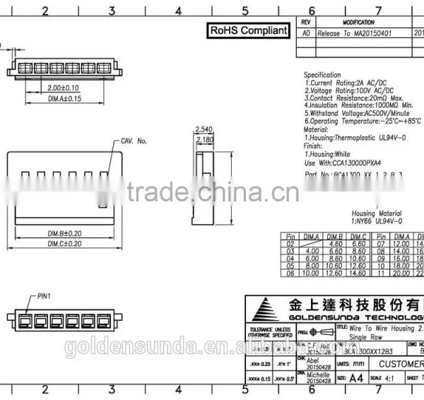 Circuits 02~10pins 2mm Pitch Wire to Wire Housing Connector photo-5