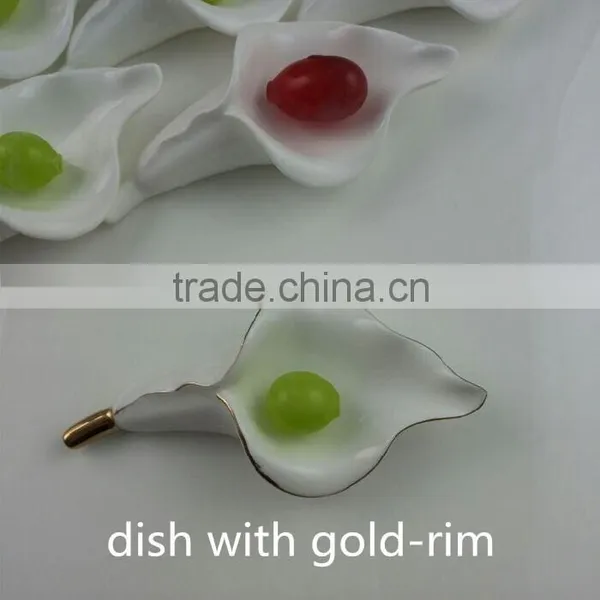 Leaf Shape Ceramic Dishes White With Gold-rim 4.75" Bone China Snack Dishes photo-4