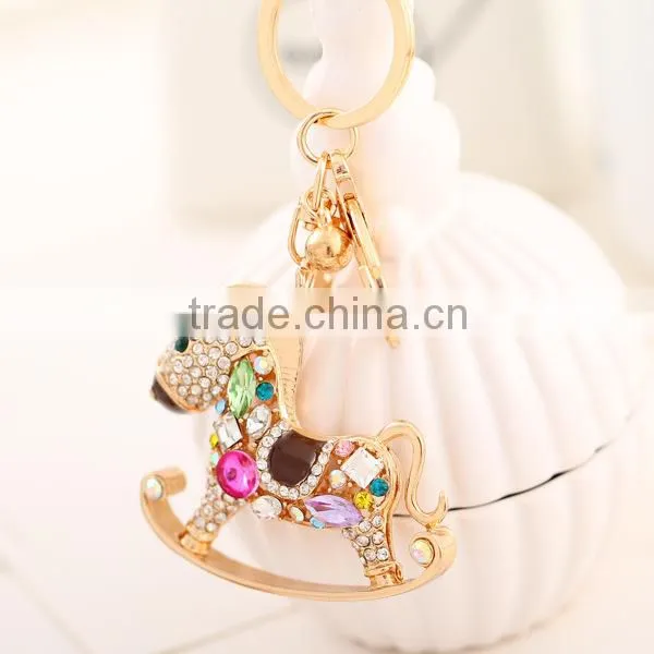 Cool hobbyhorse keychain High Grade Fashion Rhinestone Keyring Metal Crystal KeyChains with Ring Holder