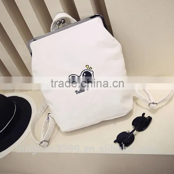 2016 New Design Backpack Fashion Lady's Tote Bag Canvas Backpack With Kiss Buckle photo-2
