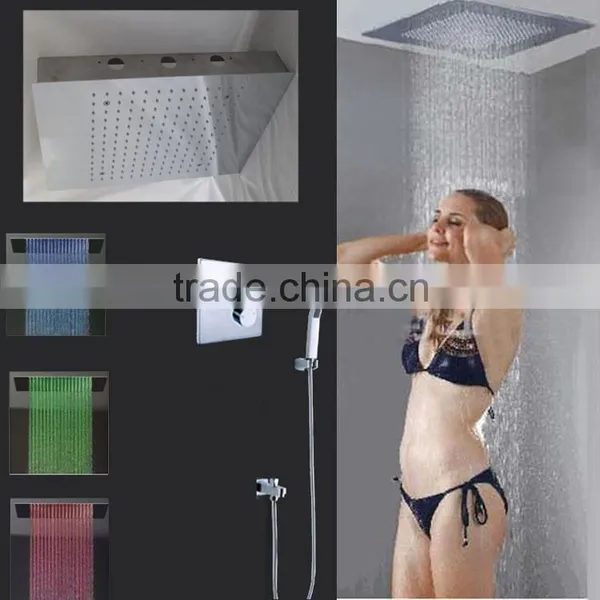 hotel use hydro power polished surface embeded rainfall led overhead shower set with thermostatic digital mixer and hand shower