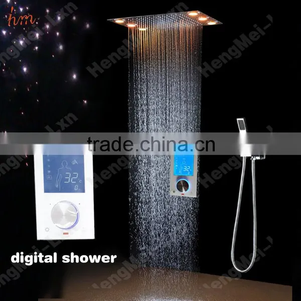 New Invention 360*500mm 304ss Polish Electric Rain Shower Set Remote Control Color Change Led Shower Head With Digital Shower mi photo-2
