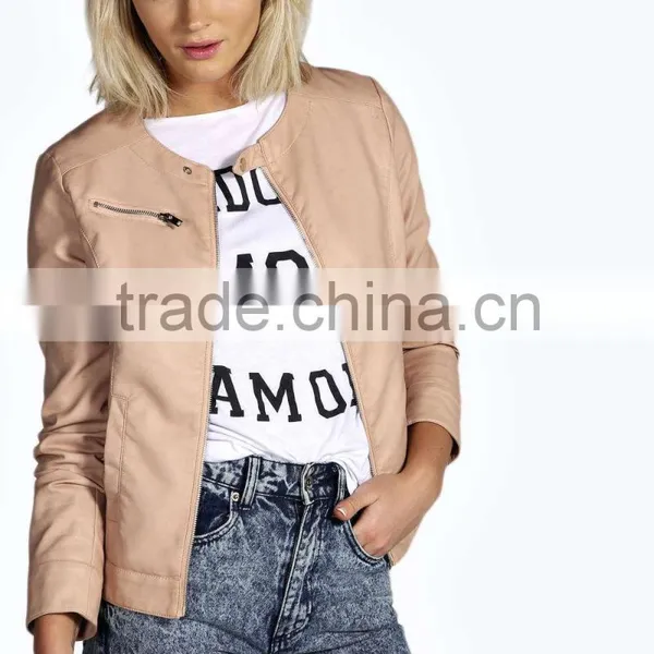 Shiny Collarless Faux Leather Jacket photo-3