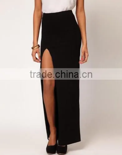 Sexy Women High Waist Solid Side Split Skirt Elastic Waist Stretch Pencil Skirt photo-2