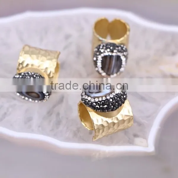 Black Agate Stone Rings, Gold Plated Metal Brass Gemstone Druzy Ring, Fashion Oval Stone Jewelry Finger Gold Plated Druzy Ring photo-4