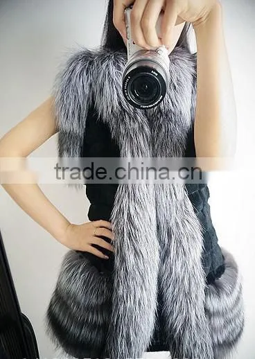 Factory Price Koreal Style Long Silver Fox Fur Trim Rabbit Fur Vest photo-2