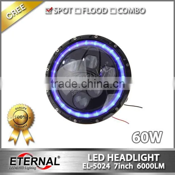 7in 60W Dual Sealed Beam Round LED Headlights for Jeep Wrangler Hummer CJ TJ JK Prewired Motorcycle With Halo Angle Eyes photo-4