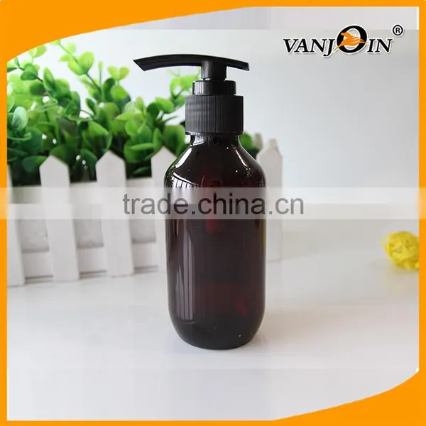 5 OZ Empty Boston Round Amber Lotion Bottle With Black Nozzle photo-5