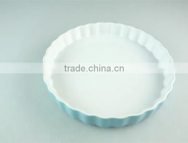 Cheap Blue Glazed Ceramic Bakeware , Big Round Shape Bake Plate photo-2