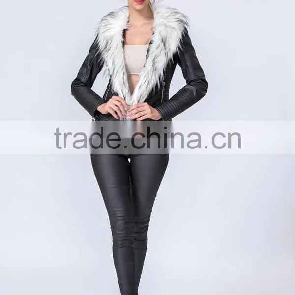 New Fashion Clothing Manufacturers Premium Women PU Jacket With Fur Collar photo-3