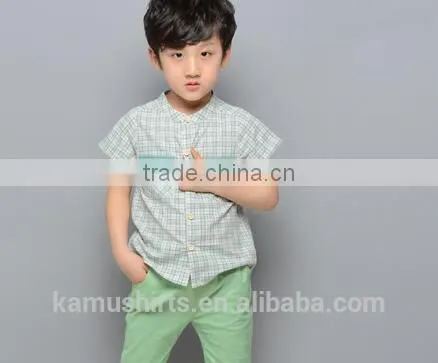 Aliabba Wholesale Fashion Boy Shirts Band Collar Short Sleeve Checks Shirts for Children photo-4