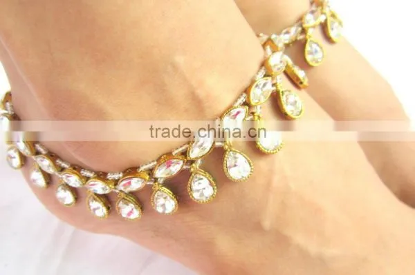 GOLD Tone Crystal Beads PAYAL Anklets Pair photo-2