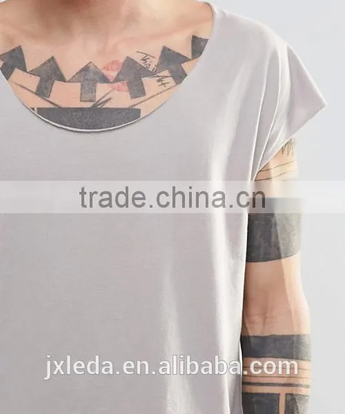 Men 100% Cotton Oversized Scoop Neck Sleeveless Grey T-shirt 2016 photo-3