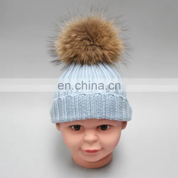 Winter Wholesale Kids Poms Hat Children Hat With High Quality Raccoon Poms photo-2