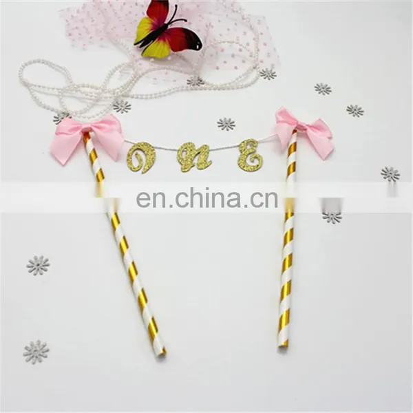 Newest One With Bow Baby Girl/Boy Birthday Paper Cake Bunting photo-3