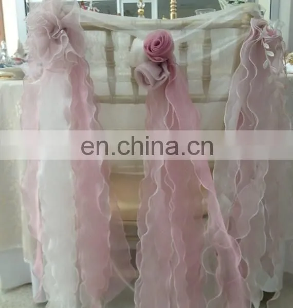 Fancy Wedding Party Ruffled Organza Blush Chair Sashes photo-2