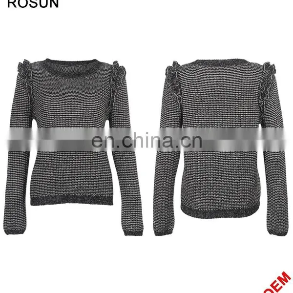 China Factory Dark Grey Long Sleeves Pleated Pullover Sweater photo-3