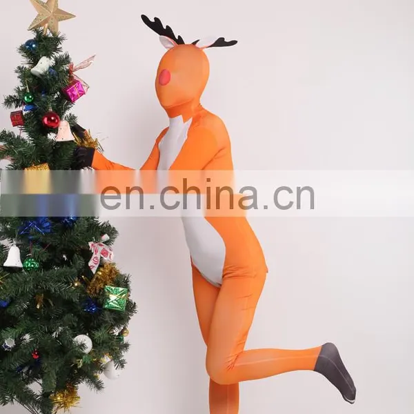 Christmas Day Santa Deer Full Body Spandex Lycra Cosplay Costume Orange photo-6