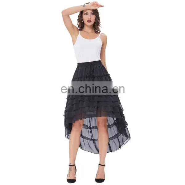 Belle Poque Women Ladies Amelia Steampunk Elastic Waist Ruffled Chiffon Black Color Cake Skirt BP000227-1 photo-2