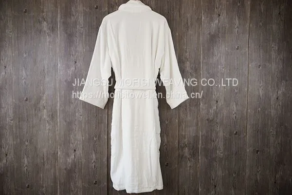 Shawl Collar Bathrobe 100% Cotton White Robe With Embroidery photo-4