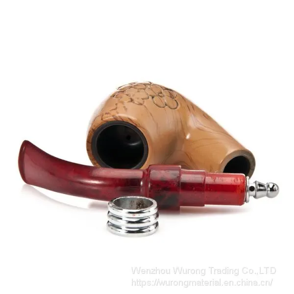 145mm Length Wooden Resin Short Tobacco Pipe With Yellow Flower Engraving Head for Smoking photo-4