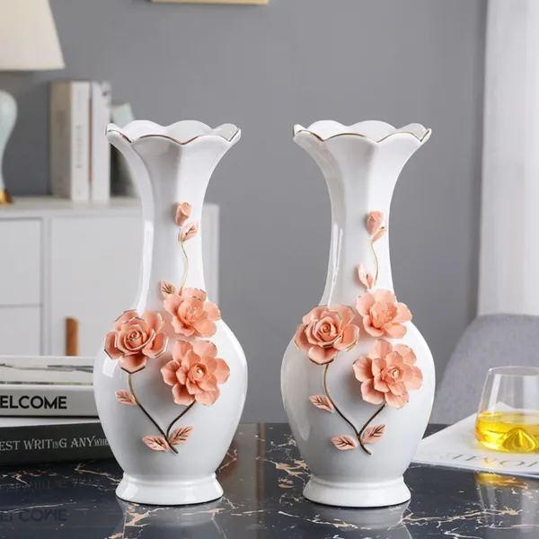European Style Blue White Buddhism Dry Flower Ceramic Vase Silk Cloth Flower For Hallway photo-5