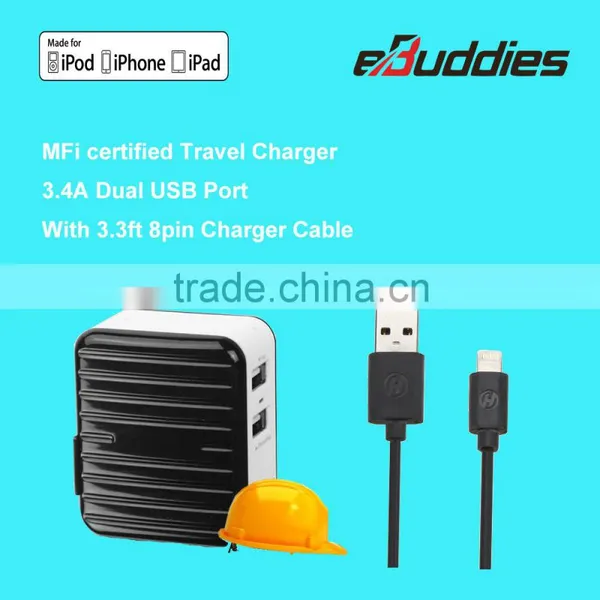 3.4A MFi Travel Charger With Dual USB Port & Foldable US AC Plug for IPhone IPad IPod photo-2