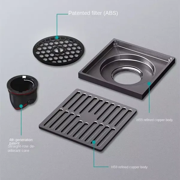 Large Displacement All Copper Modern Straight Row Odor-Proof Dry Wet Area Kitchen Anti-Return Shower Floor Drain for Hotels photo-2