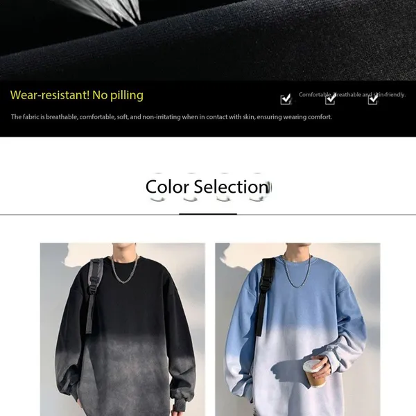 New Design Gradient Tie Dye Sweater 100% Polyester Men's Crew Neck Casual Heavy Washed Men's Sweatshirt photo-3