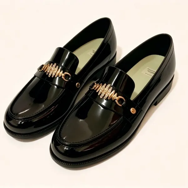 Proshield Work Black Loafers With Rhinestone Metal Decor