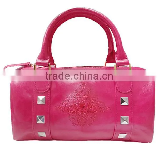 Fashion Fancy With Embossed Logo Pink PU Mini Boston Bag Handbag photo-2