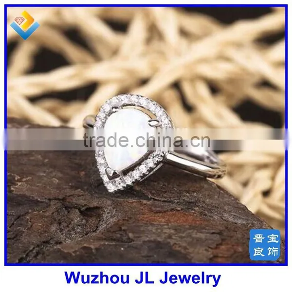 2015 New Shape CZ Stone Pear Shape Synthetic White Fire Opal Ring photo-3