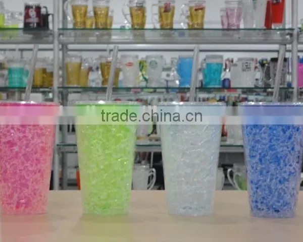 FDA Approved Promotion Plastic Double Wall Freezer Tumbler With Straw and Lid,ice Mug,frosty Cup photo-2