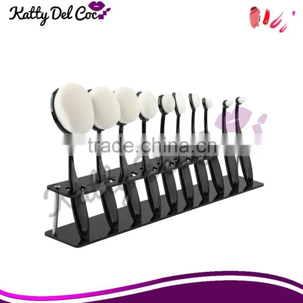 High Quality 10pcs Shiny Oval Makeup Brush Set With Handle White Black Quality Choice photo-2