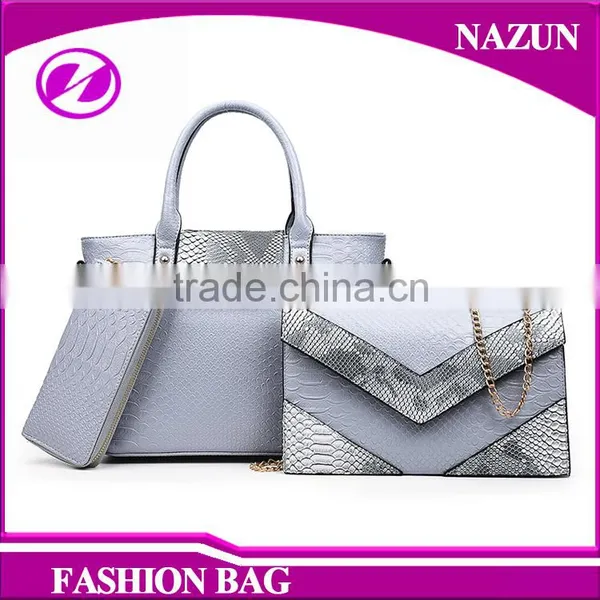 China Wholesale Fashion 3 in 1 Hand Bag Purses Snake Skin Leather Set Handbags for Lady photo-3