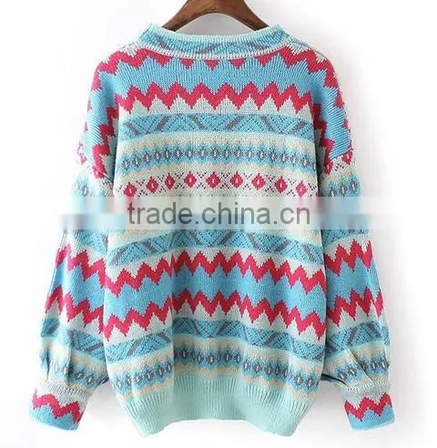 Candy Color Geometric Stripped Pattern Joker Loose Knitwear photo-3