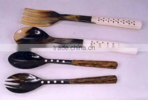 Spoon/Black Wood Handle Horn Salad Spoon/Cutlery Serving Spoons 2 photo-2