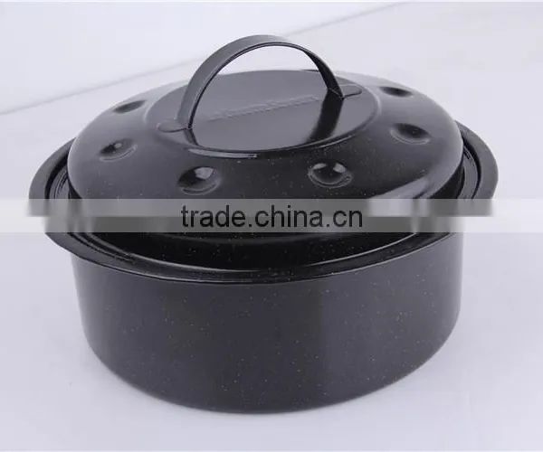 Kitchen Tool Black Round Enamel Shallow Baking Pan With Lid photo-2